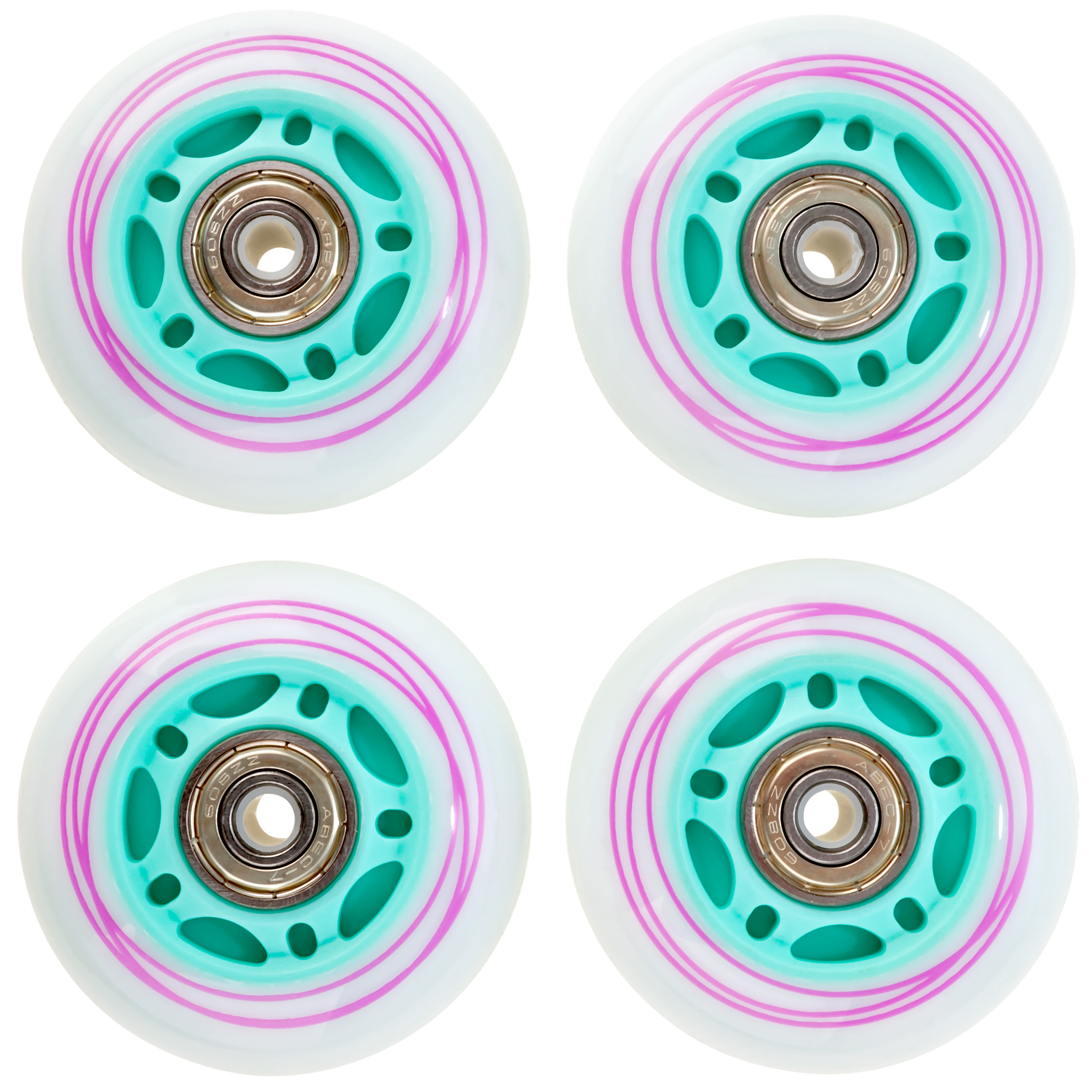4x Świecące kółka Led do rolek Raven Loret White 64mm Pu łożyska Abec-7