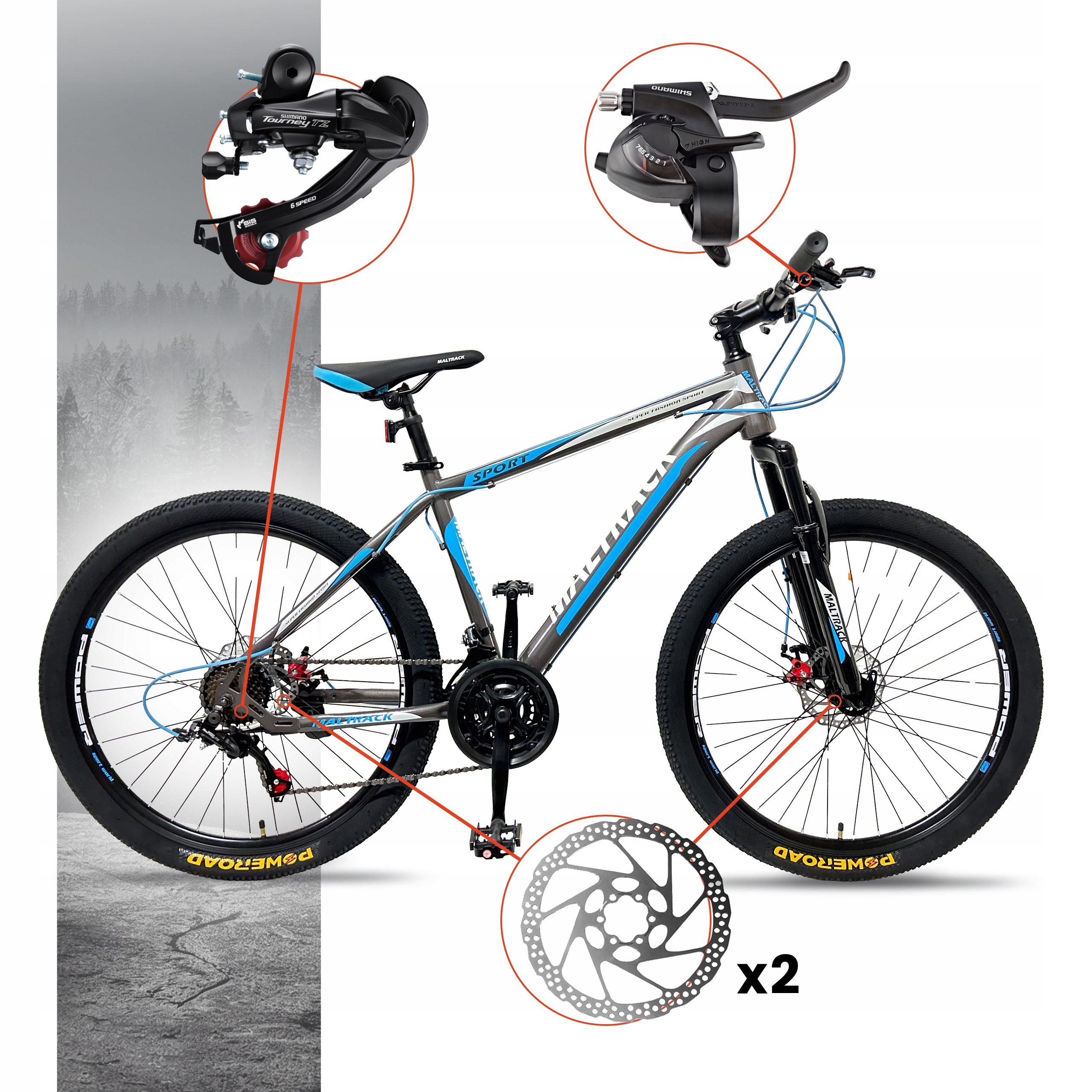 MTB 26 ГІРСЬКИЙ ВЕЛОСИПЕД SHIMANO 21 ПЕРЕДАЧ SHIMANO 2xDiscs РАМА 18