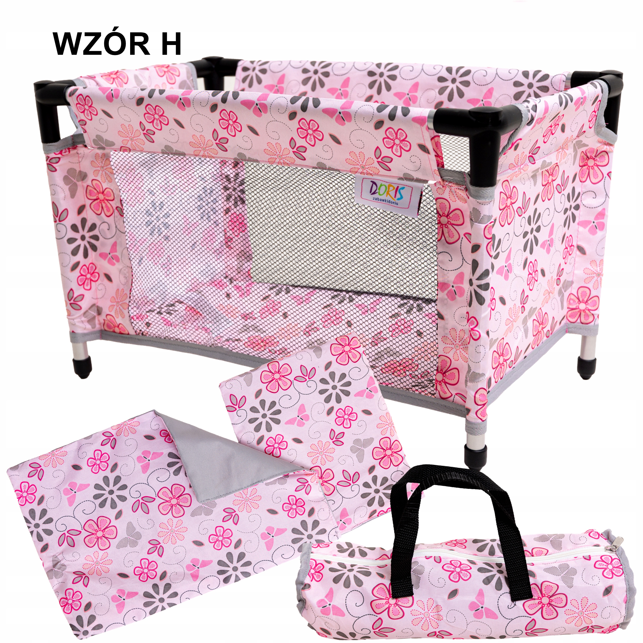 Wózek dla lalek 3w1 ŁÓŻECZKO KRZESEŁKO POŚCIEL TORBA PRZEWIJAK ZESTAW XXL Marka Doris