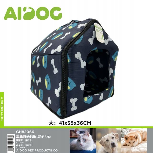 Levně Modrá budova pro psa se vzorem kostí L