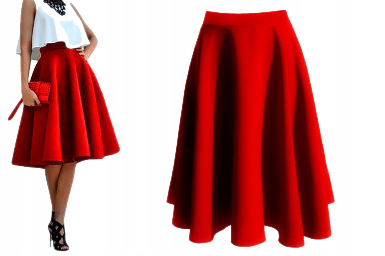 SPÓDNICA CZERWONA Z KOŁA MIDI ROZKLOSZOWANA 42