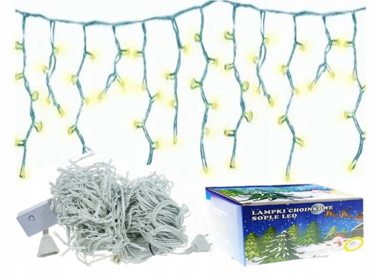 LAMPKI SOPLE 500 LED CIEPŁY BIAŁY ZEWNĘTRZNE KURTYNA GIRLANDA