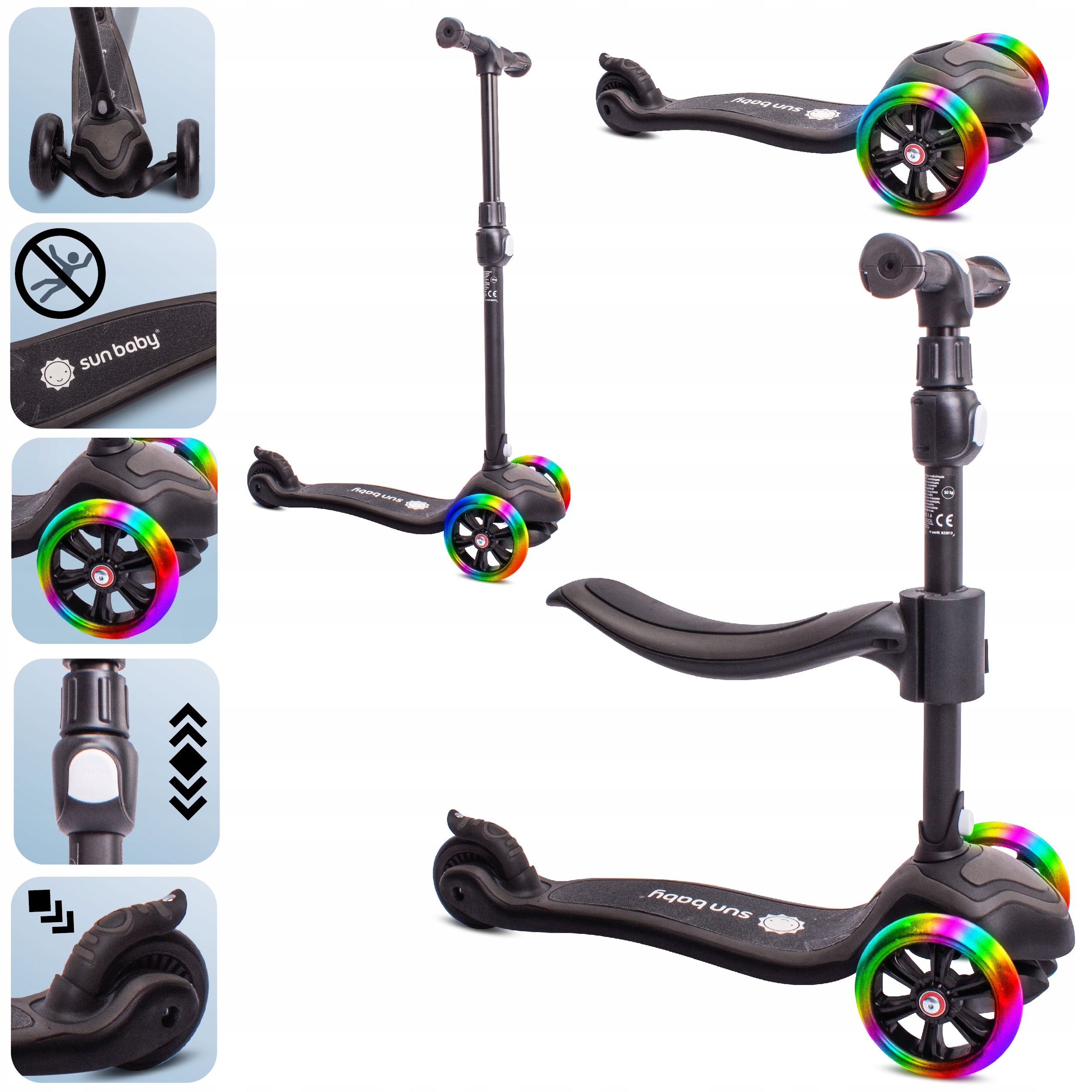 Hulajnoga trójkołowa balansowa Flash 3w1 Led regulacja 50 kg dla dzieci