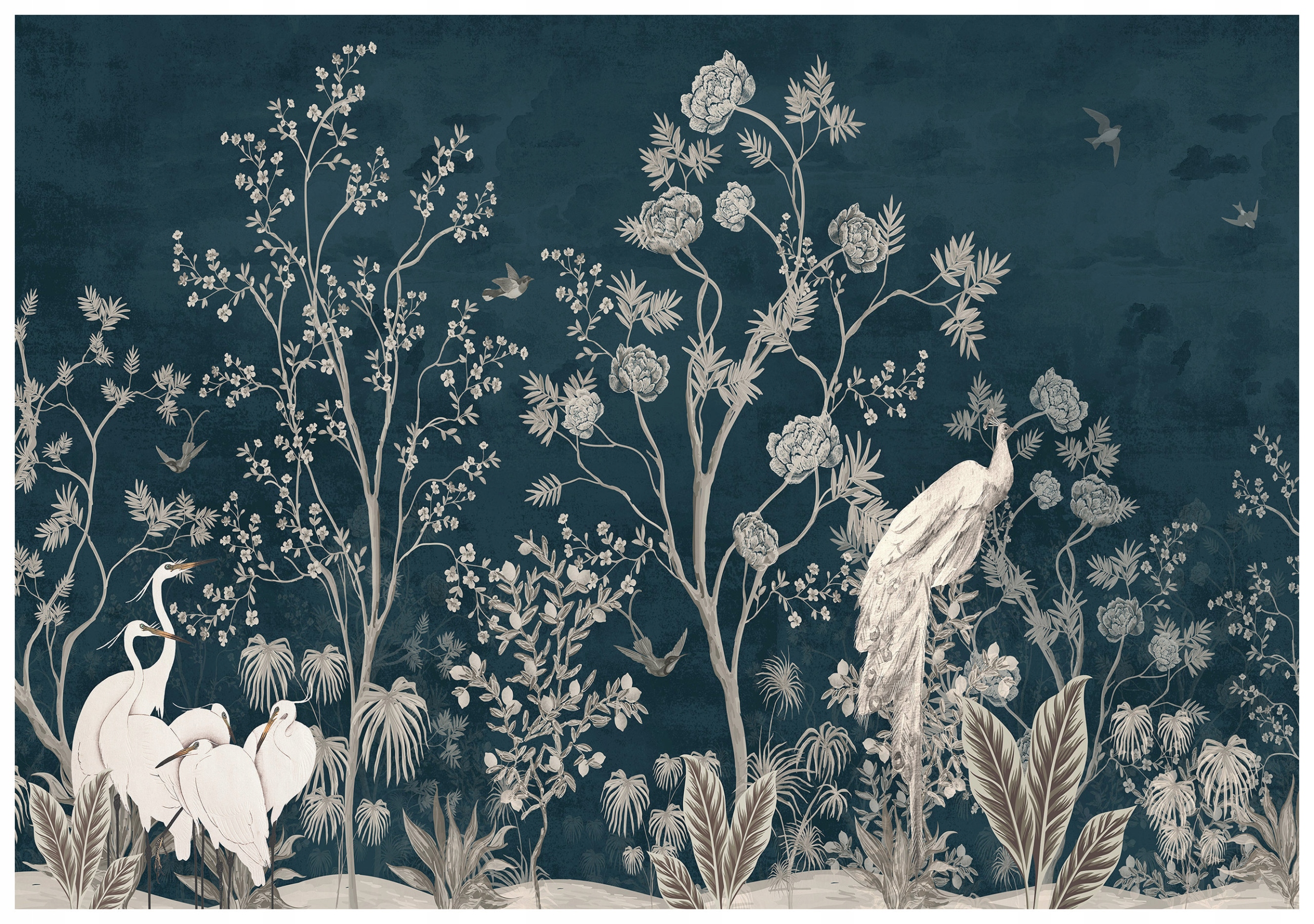 Fototapeta Žeriavy Vtáky Kvety Vinylová záhrada 416x290 lepidlo