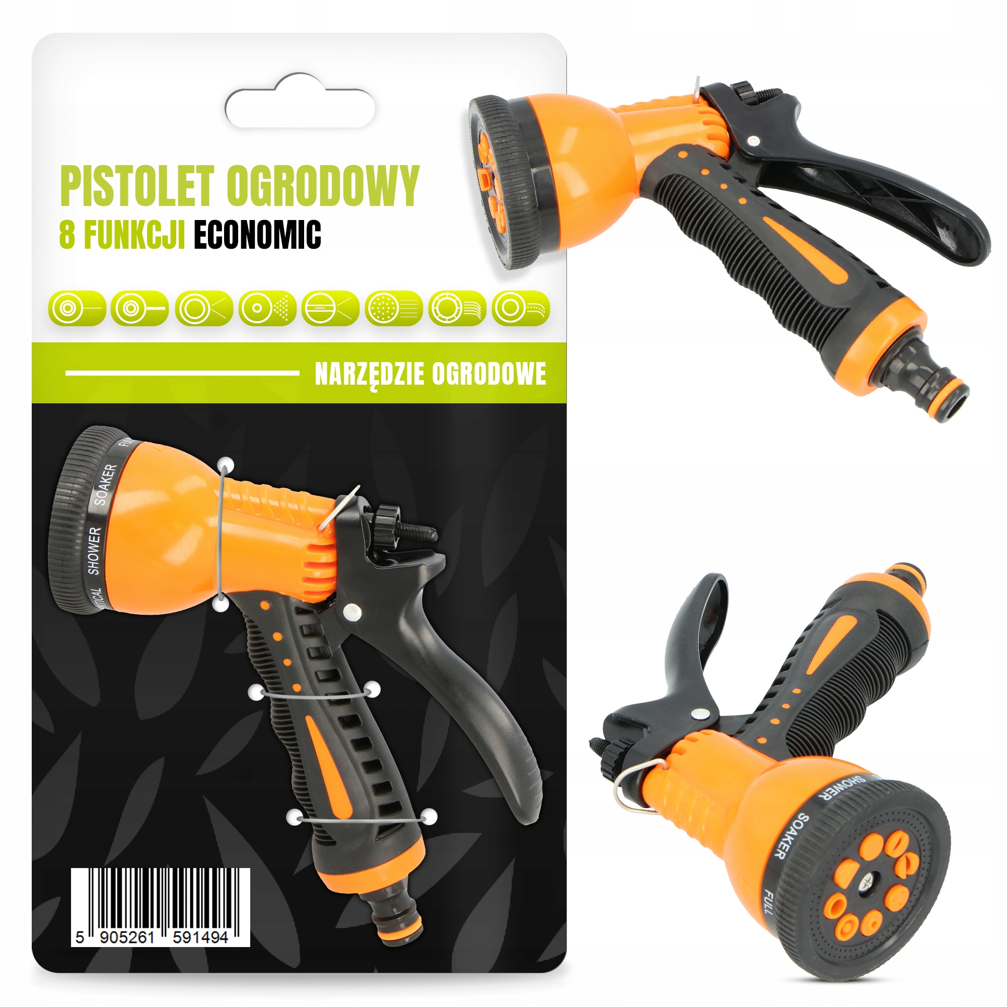 

Pistolet Zraszacz Ogrodowy Regulowany 8 Funkcji