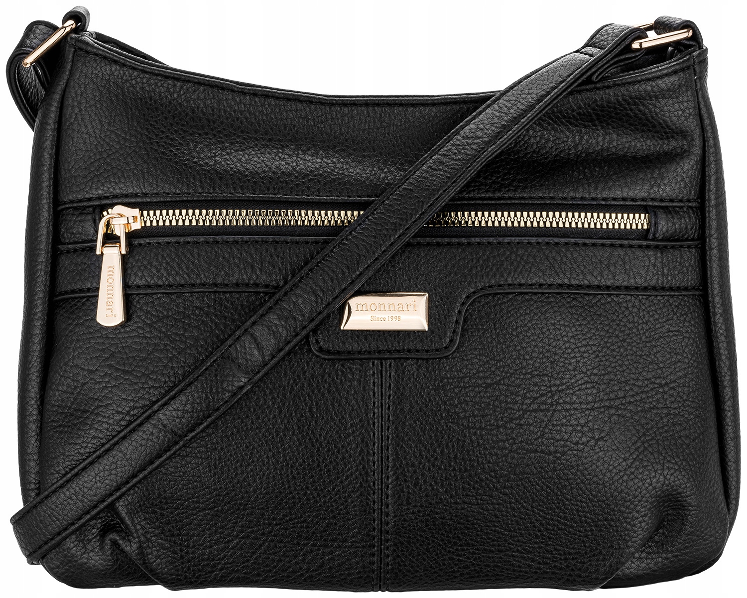 Klasyczna Torebka Listonoszka Monnari Czarna Kieszonki Regulowany Pasek