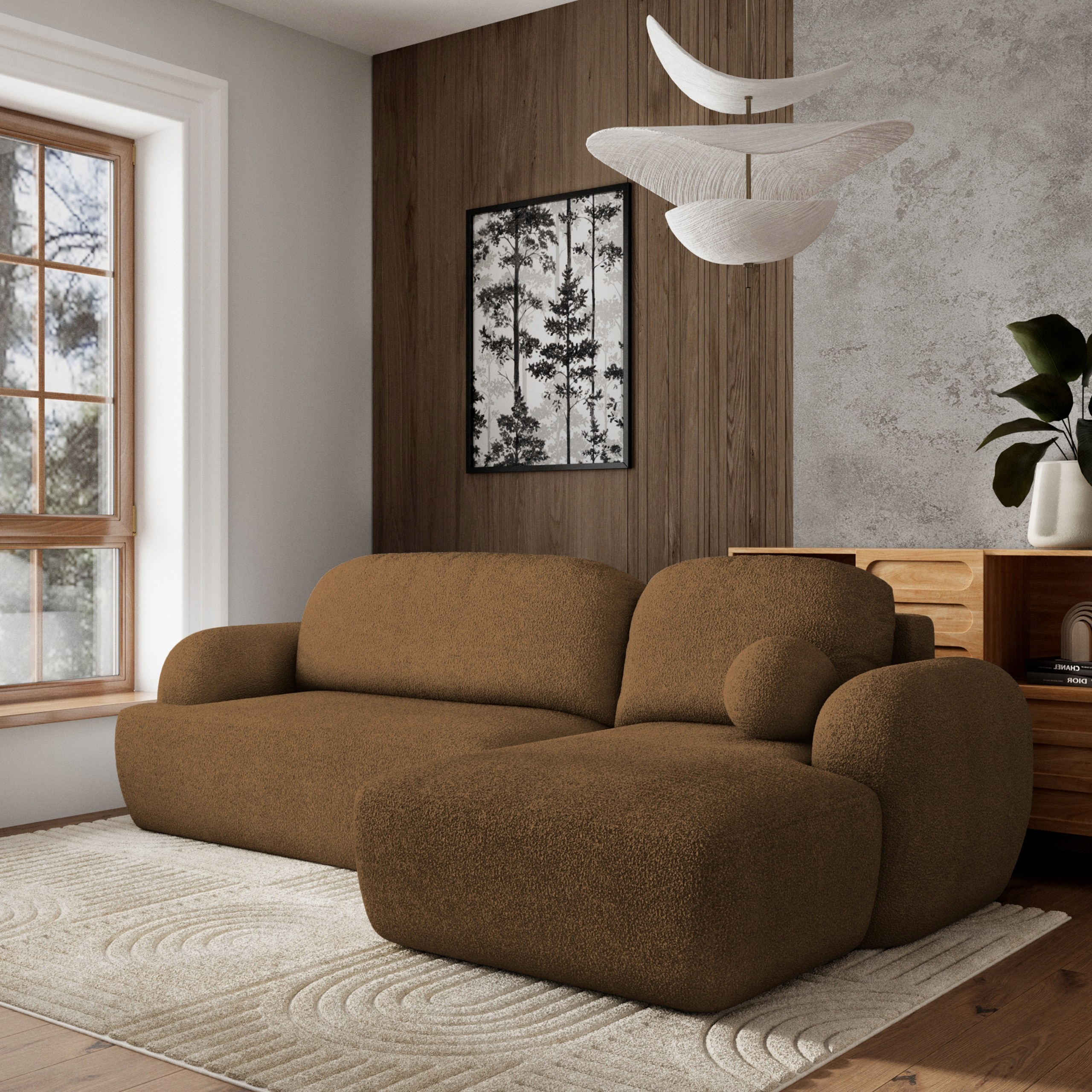 Rohová Sedací Souprava Modenza Funkce Spaní Moderní Boucle Beránek Bronz