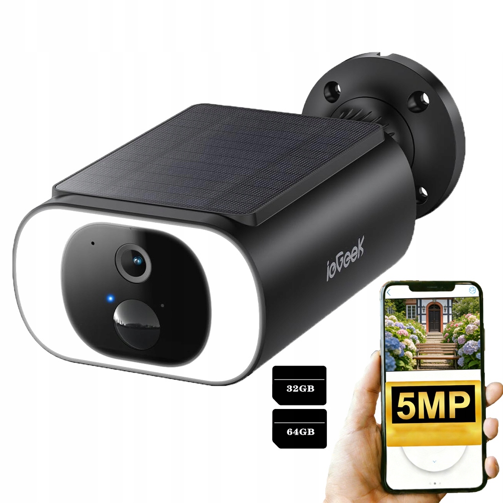 Venkovní Solární Kamera Ip Wifi 5MPX 2K Pro Monitorování S paměťovou kartou