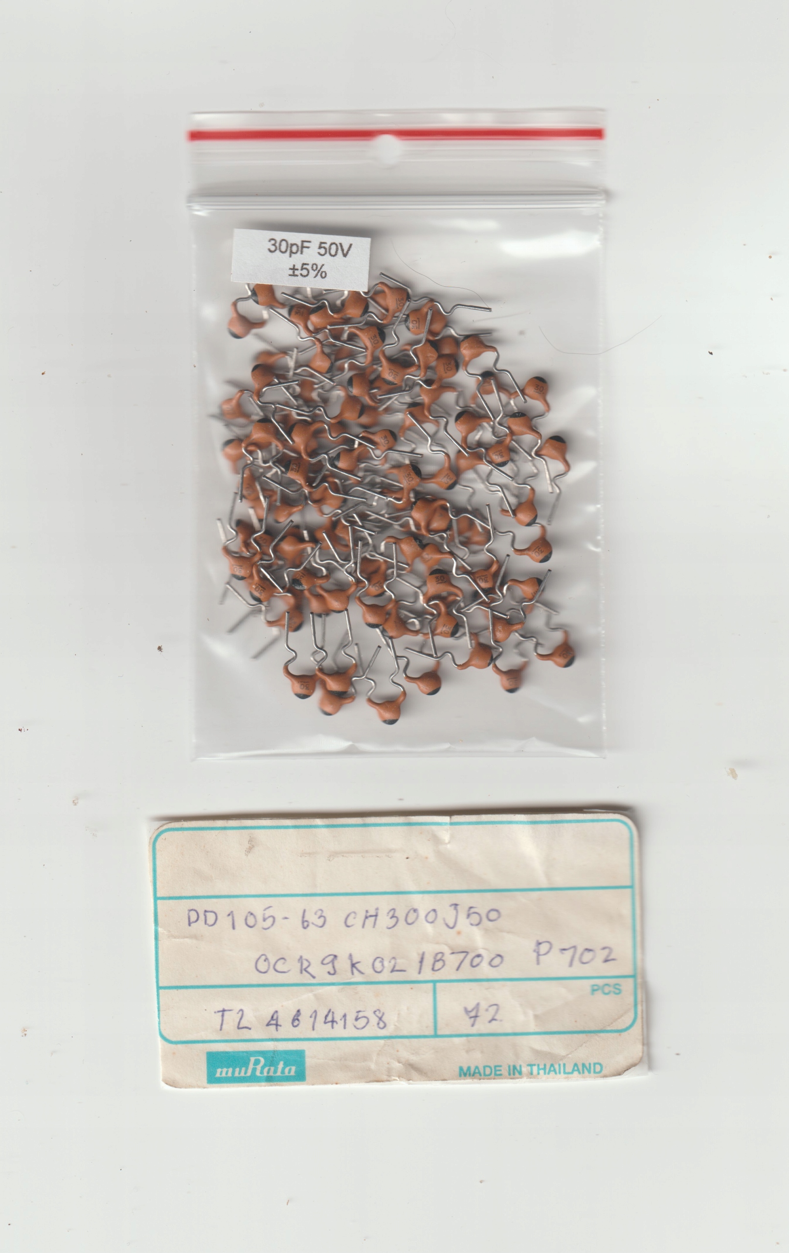 100x 30pF 50V 5% NP0 kond. ceramiczny Tht Murata