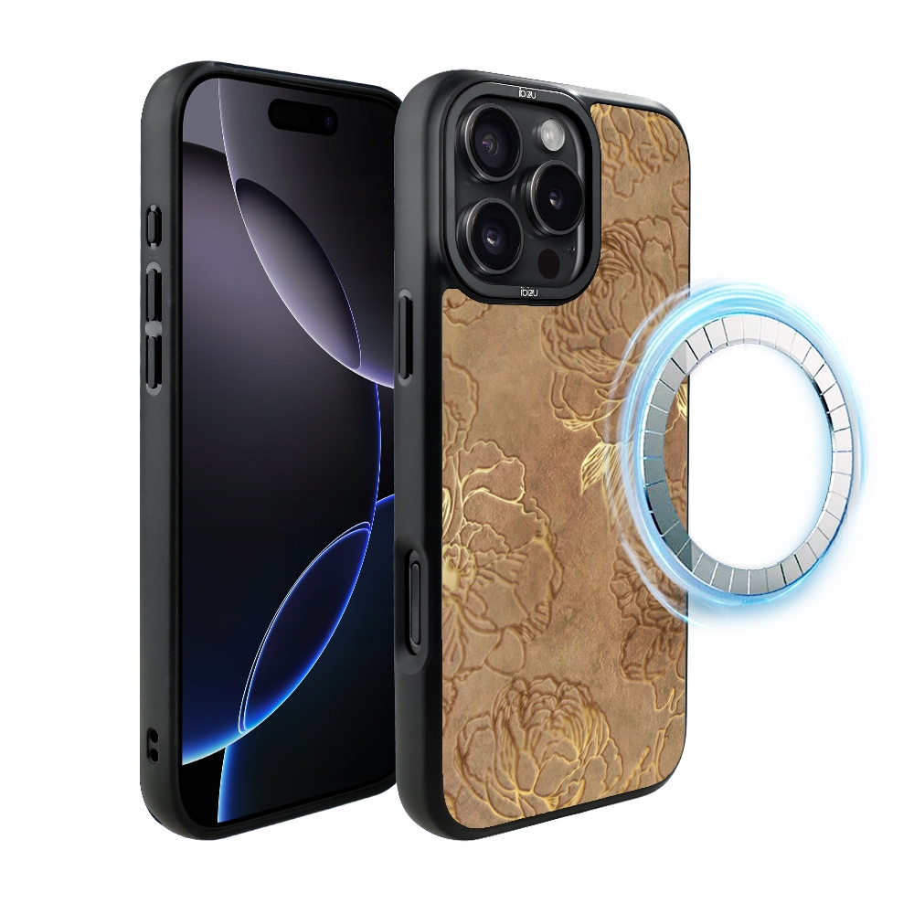 Pouzdro pro iPhone 16 Pro Ibizu DropGuard Matt s MagSafe, zlaté pivoňky