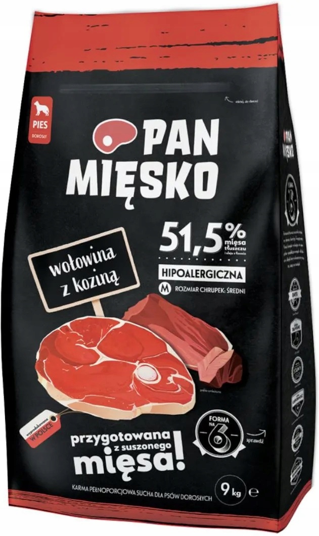 Levně Pan Mięsko Hovězí maso s kozím masem 9 kg křupek M suché krmivo pro psy