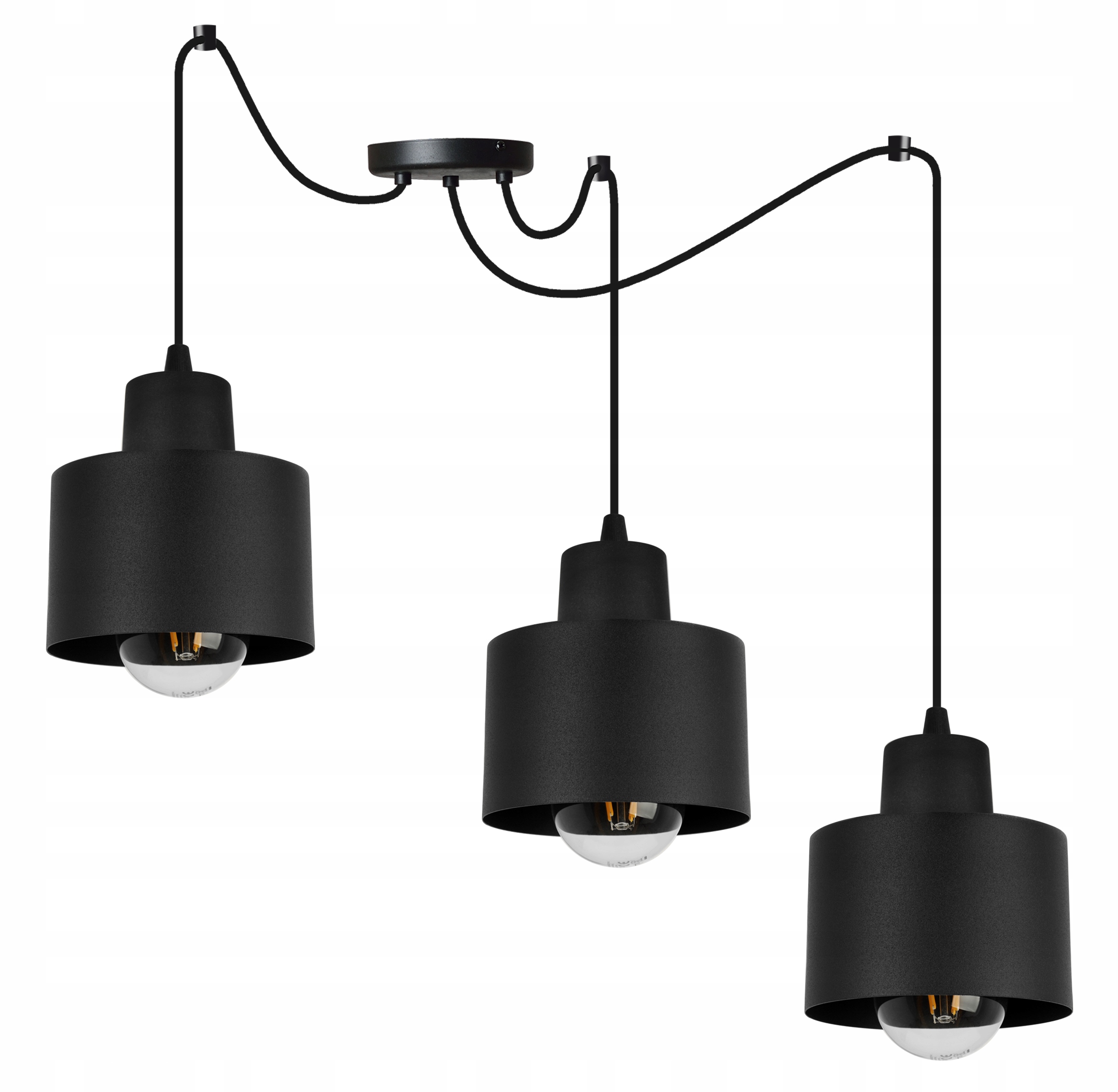 Závěsná Stropní Lampa Pavouk Lustr Trojitý, Černá, Loftová Lampa, Kov