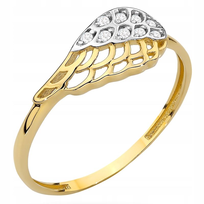 Zlatý Prstýnek pr. 585 14k Andělské Křídlo s bílými zirkony vel.