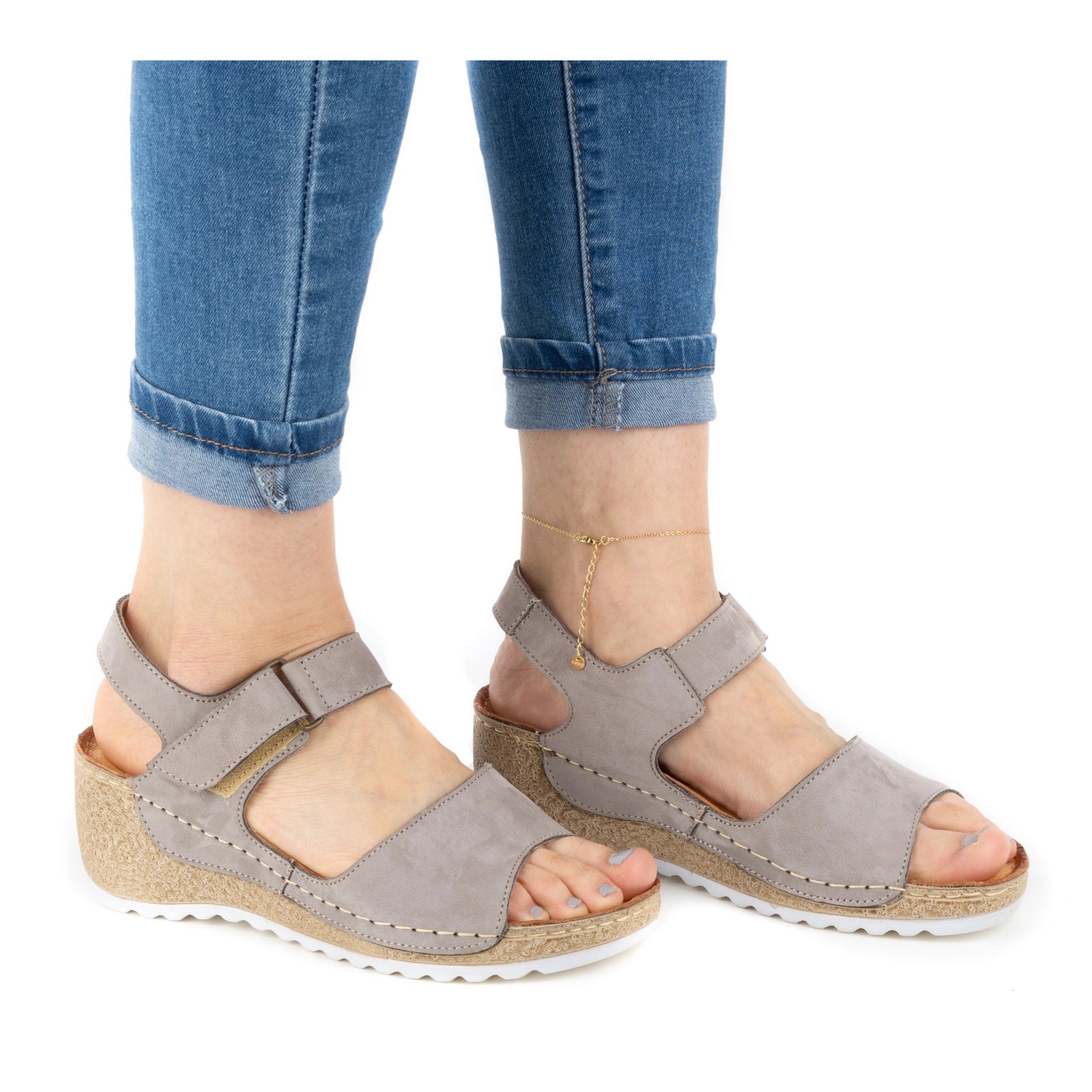 Pohodlné dámské kožené sandály 0474W šedé semišové 37