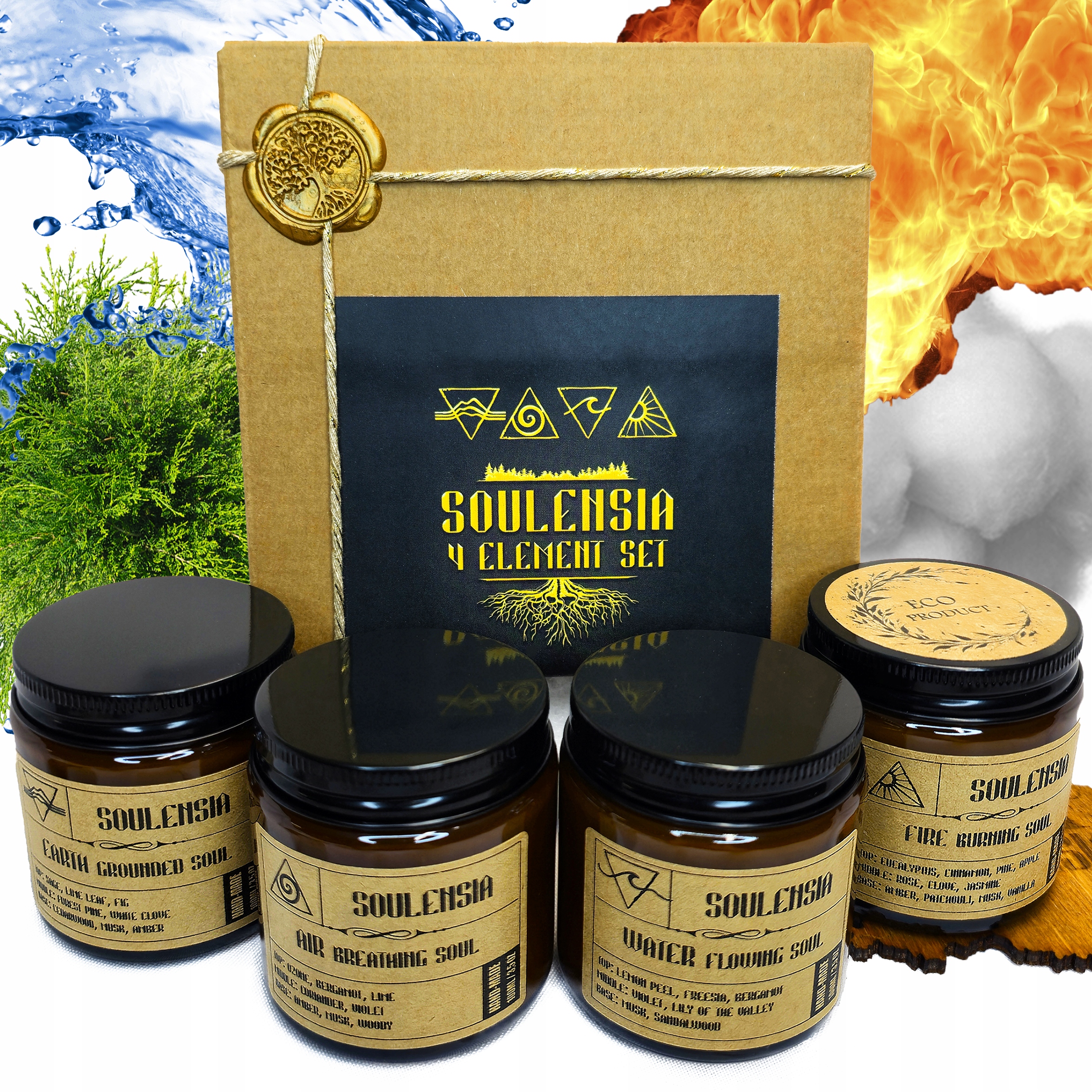 Zestaw 4x100ml Świece Sojowe Zapachowe 4Elements |EKO Handmade| Prezent