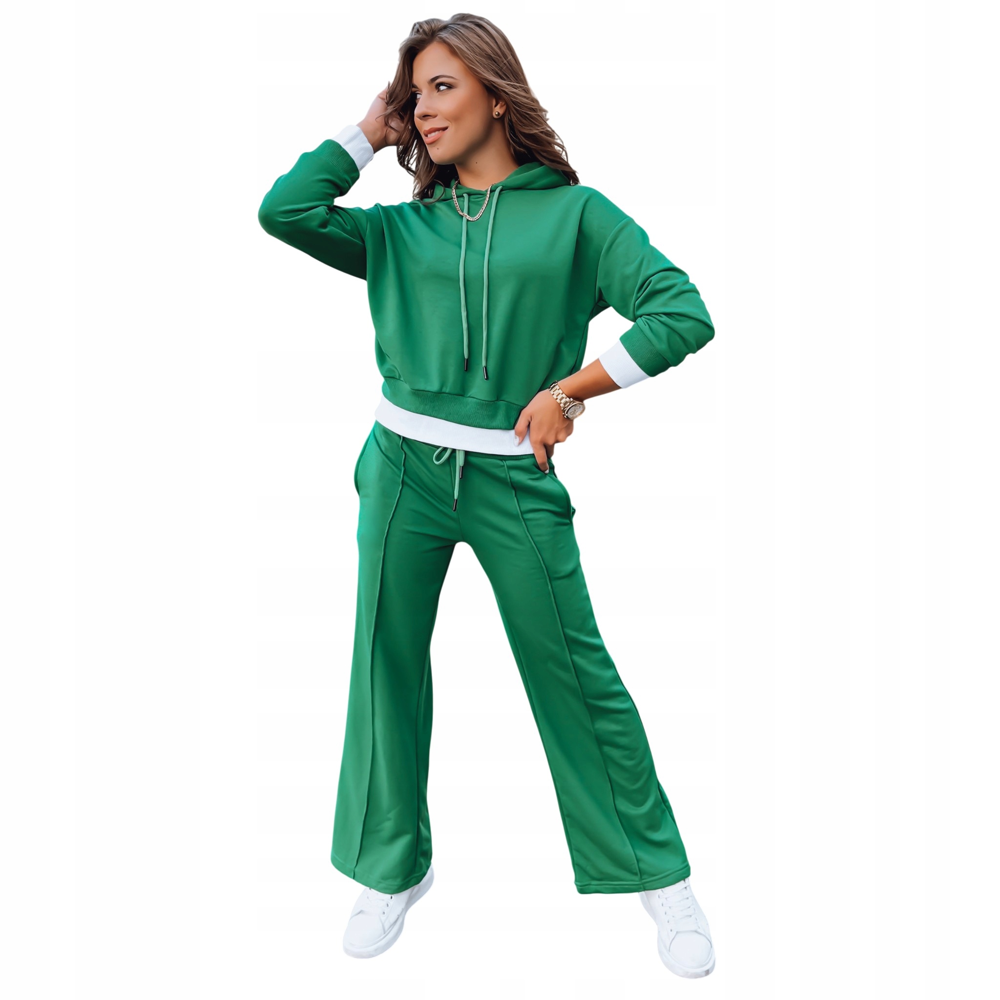 Komplet damski dresowy bluza z kapturem spodnie zielony AY0989 L