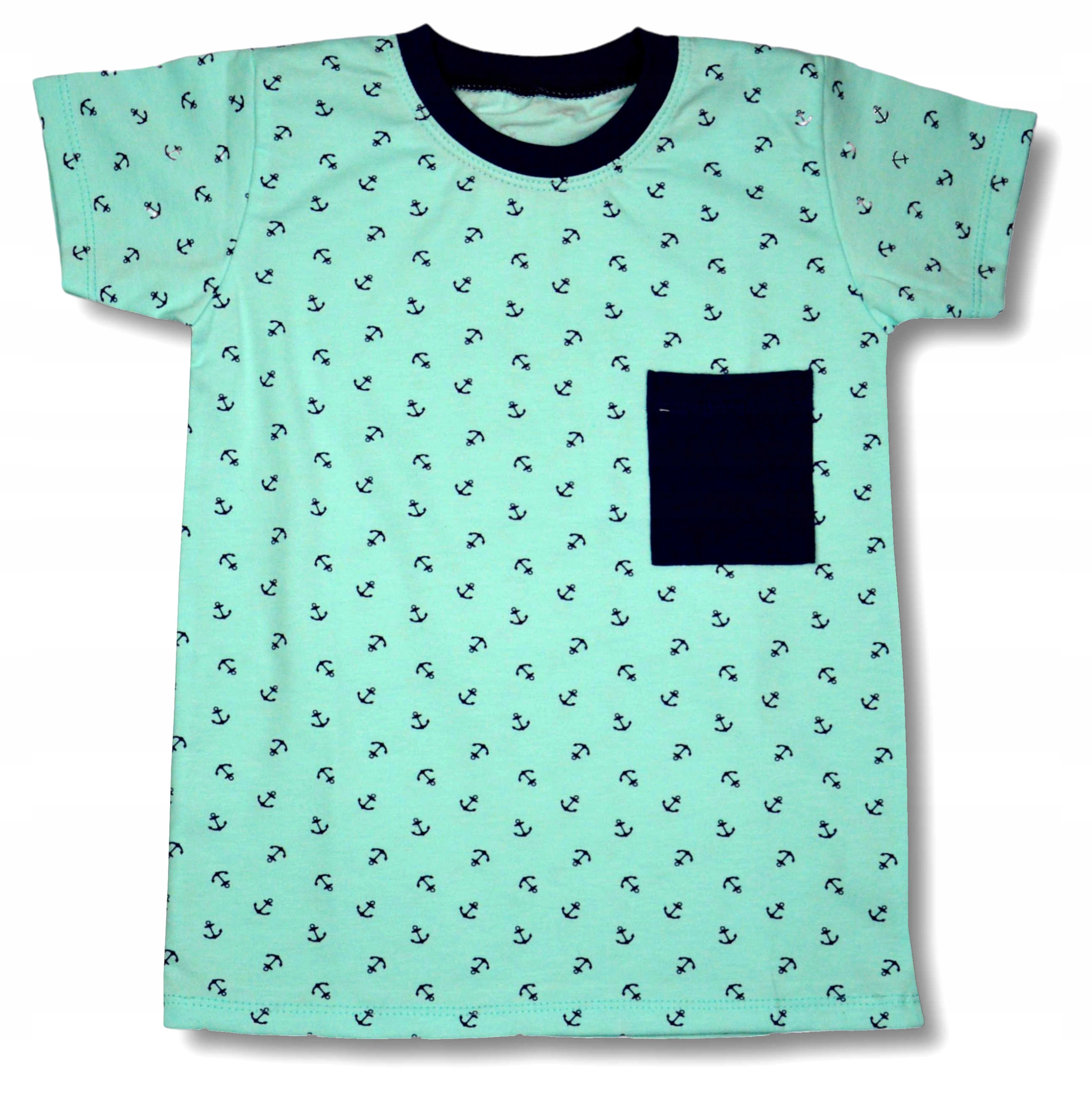 

Miętowy T-shirt koszulka Kotwice 92 z kieszonką