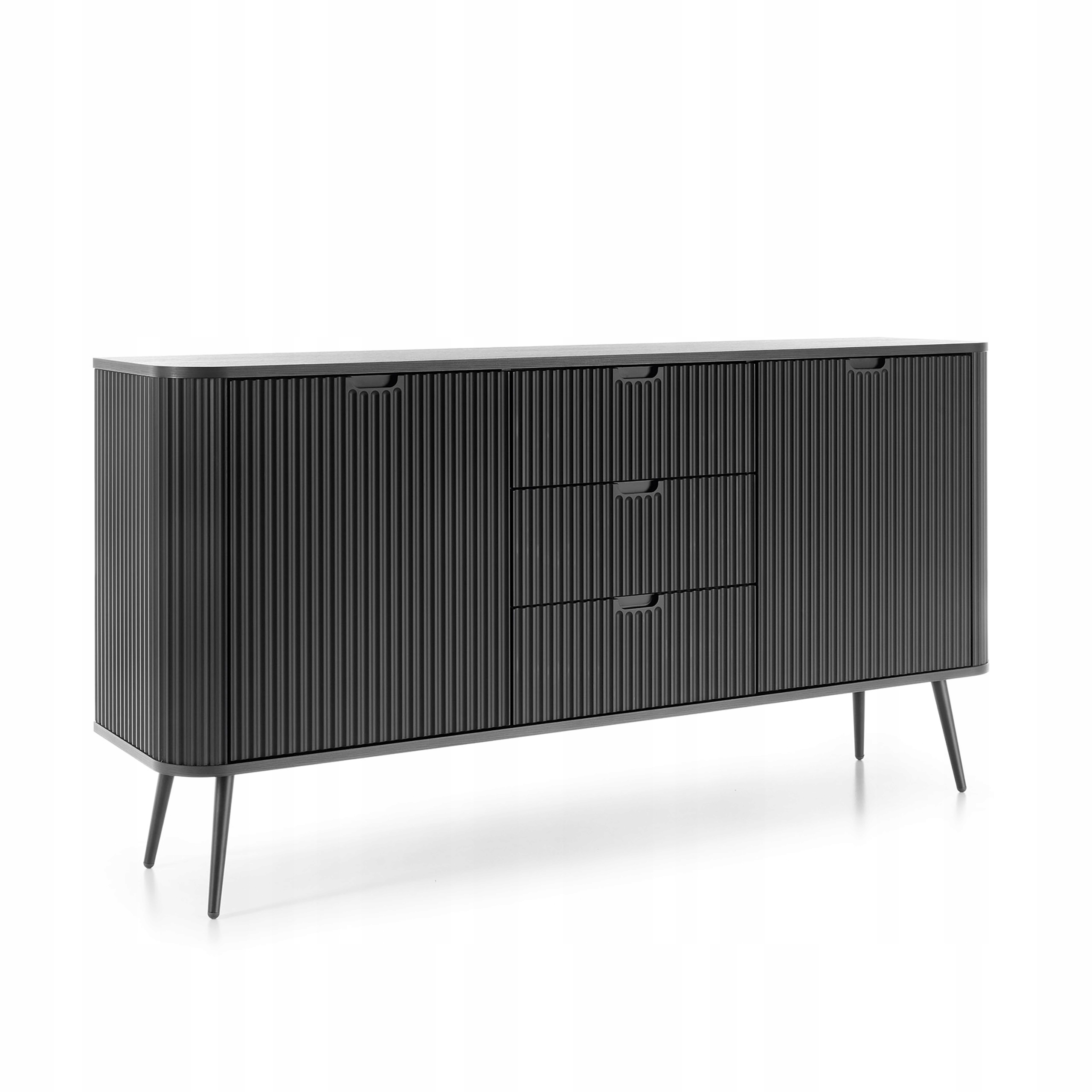Komoda Zenzero 168 cm do obývacího pokoje Ložnice 3 zásuvky 2 Dvířka Černá Módní