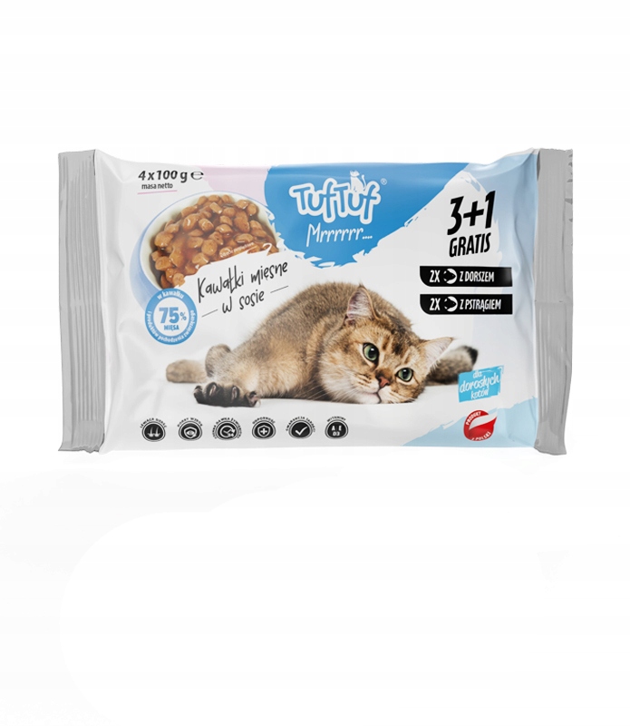 Levně Tuf Tuf Mokré pro kočky Krmivo v kapsách Příčesek Pstruh 4 x 100g