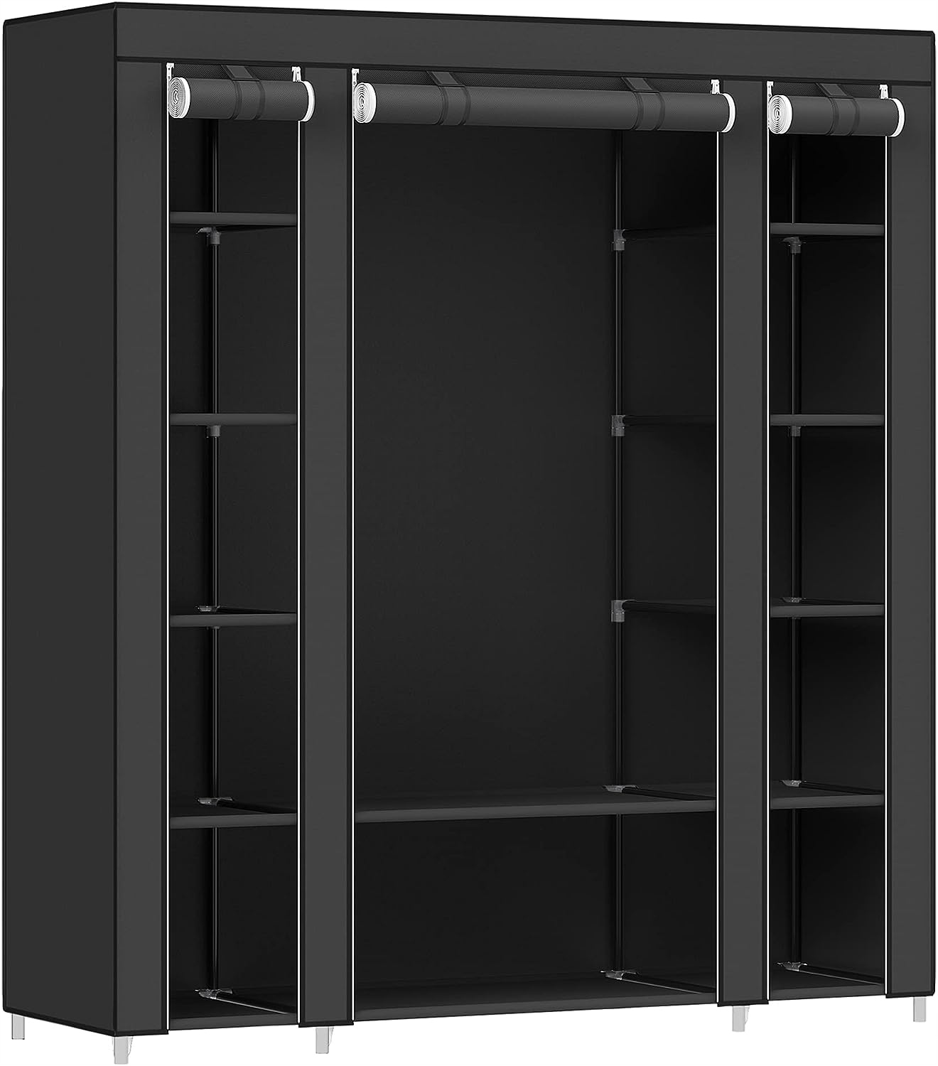 SZAFA NA UBRANIA GARDEROBA MATERIAŁOWA Z DRĄŻKIEM CZARNA 150 x 45 x 175cm