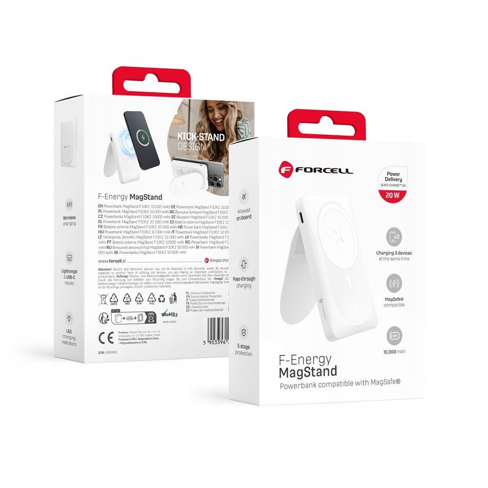Forcell Powerbank F-Energy MagStand F10K2 10 000mAh 20W s MagSafe bílá