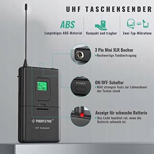 PHENYX PRO 4-Kanałowy System Mikrofonów Bezprzewodowych UHF — miniatura 3