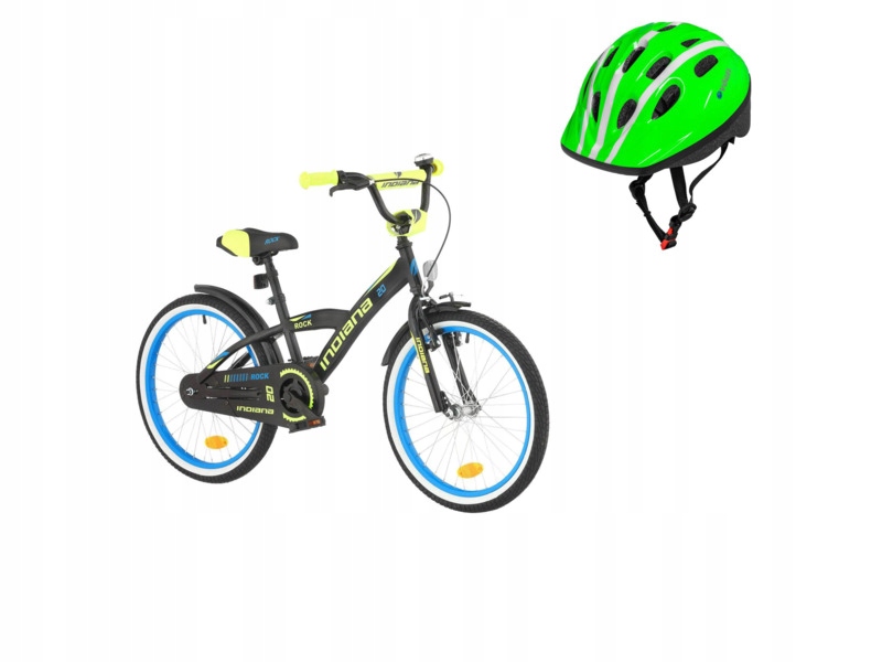 Rower dziecięcy Indiana Rock Boy 20 cali Czarny Kask Zielony (rozmiar S)