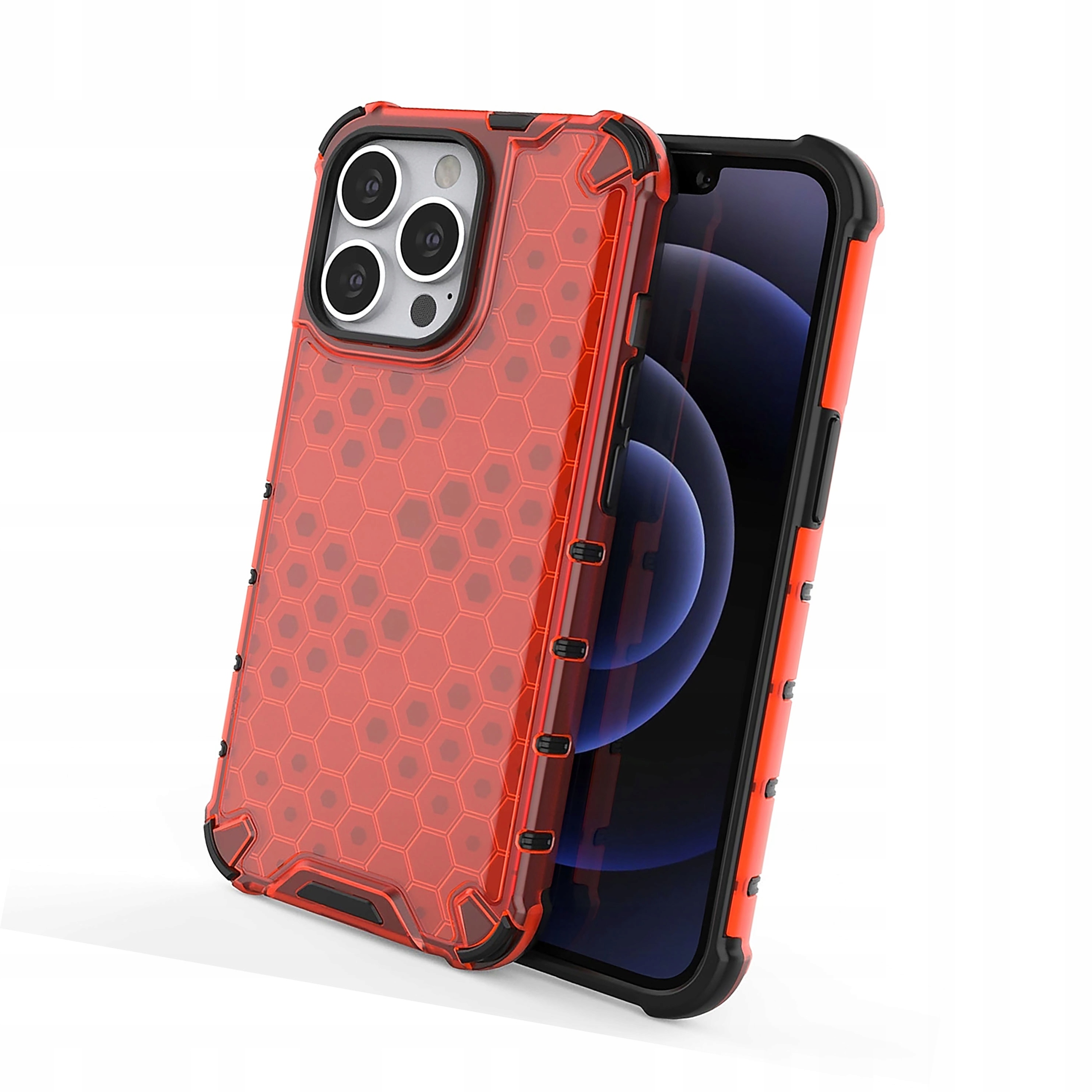 Honeycomb etui pancerny pokrowiec z żelową ramką iPhone 13 Pro czerwony