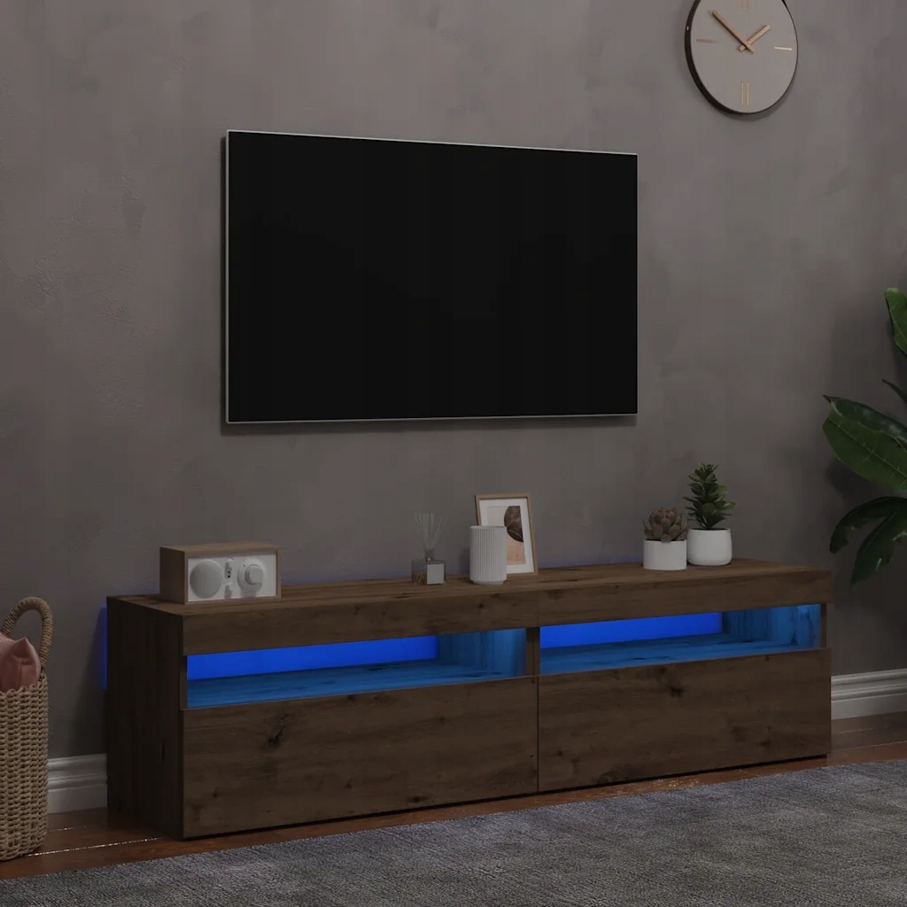 Tv stolky s Led 2 ks dub artisan kompozitní dřevo Hnědá 856318