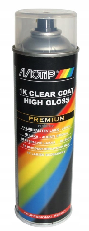 Motip 1K Bezbarwny Wysoki Połysk Lakier Akrylowy 04124 Spray 500 ML