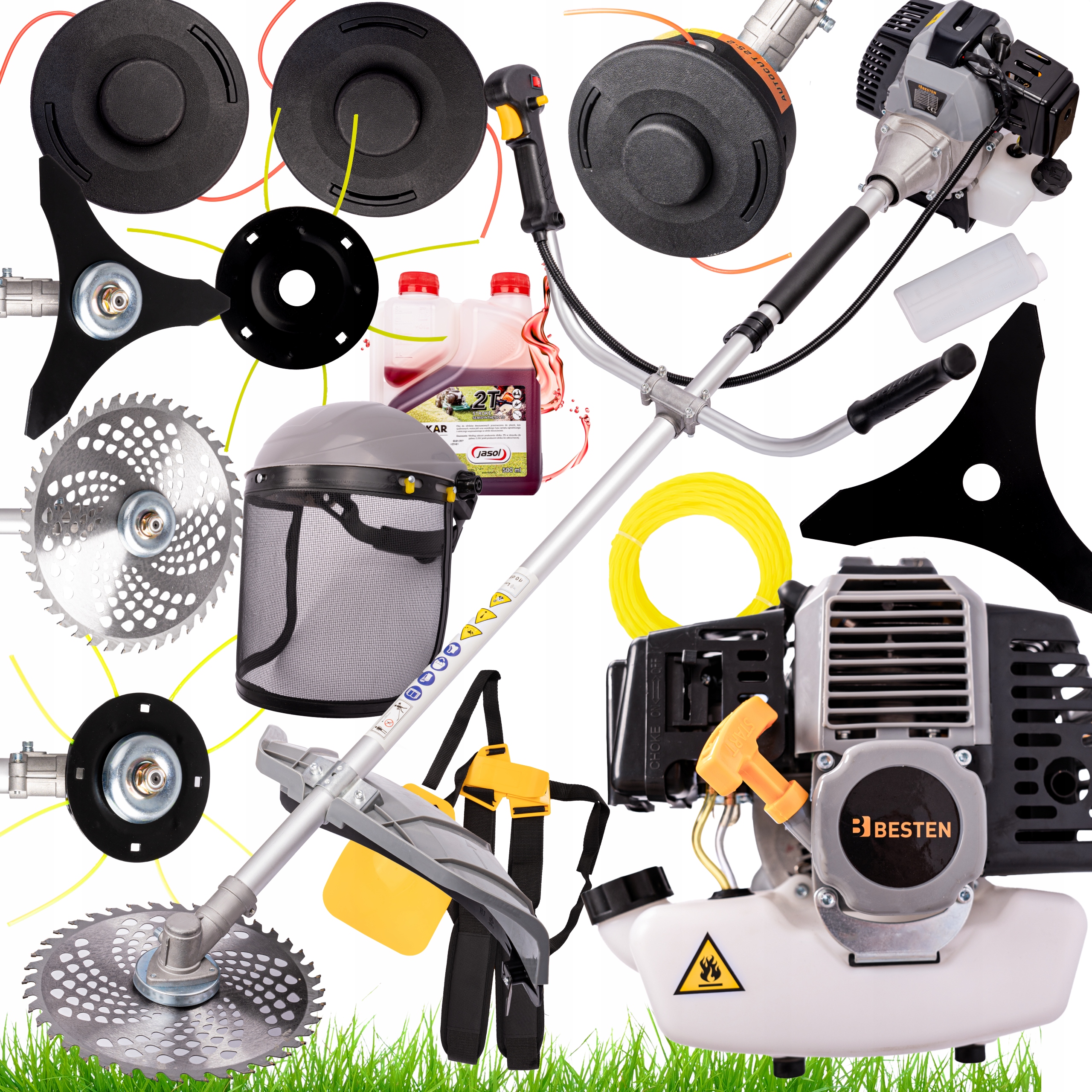 Kosa Spalinowa Podkaszarka Wykaszarka Kosiarka Do Trawy Szelki Maska 51,7CC