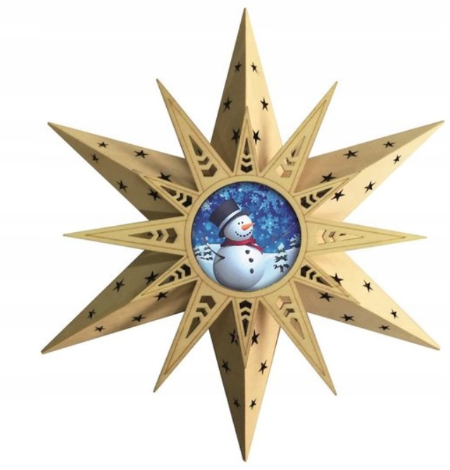 Gwiazda drewniana LED bałwan z pilotem 30cm