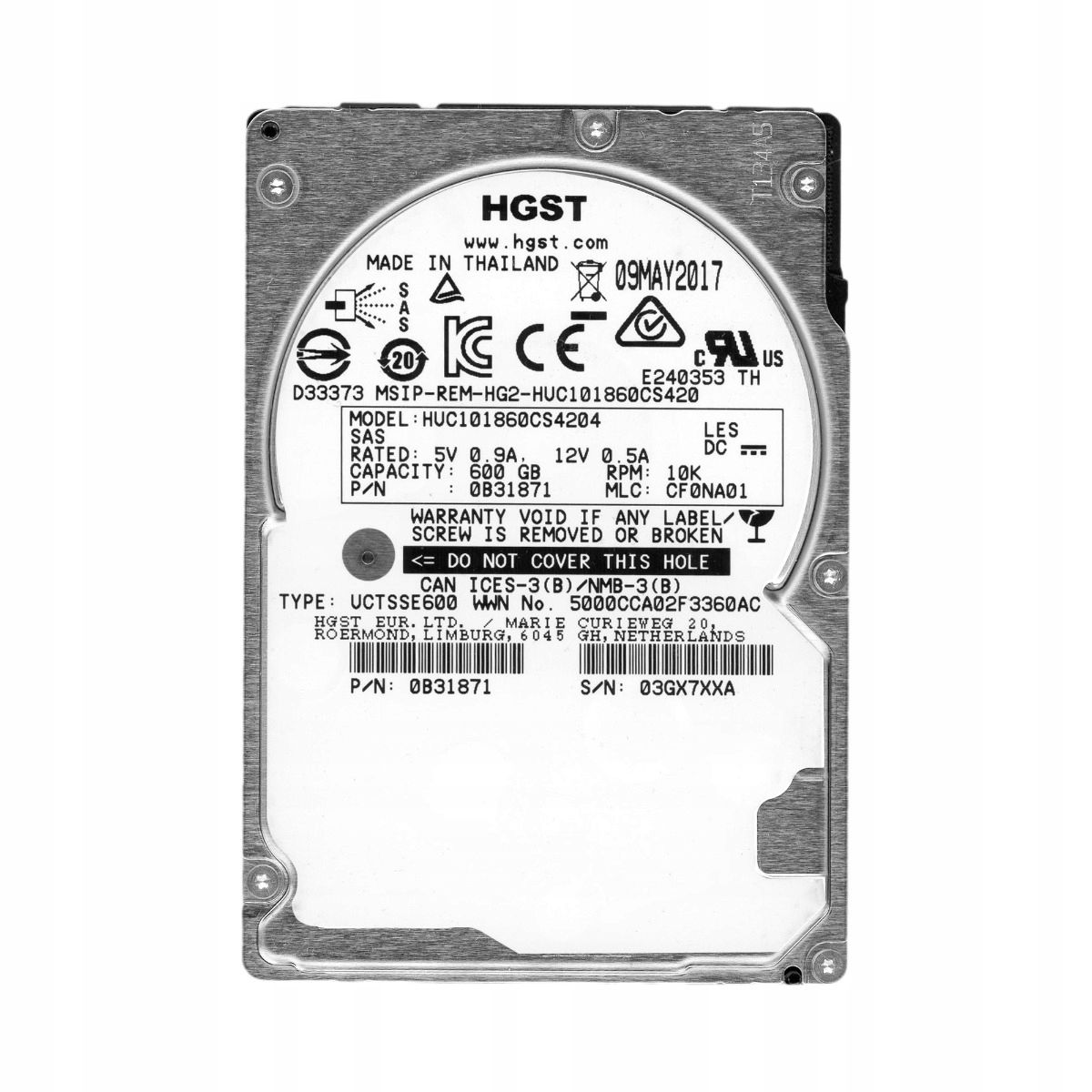 Hgst UltraStar C10K1800 600GB 10K 128MB SAS-3 2.5'' HUC101860CS4204