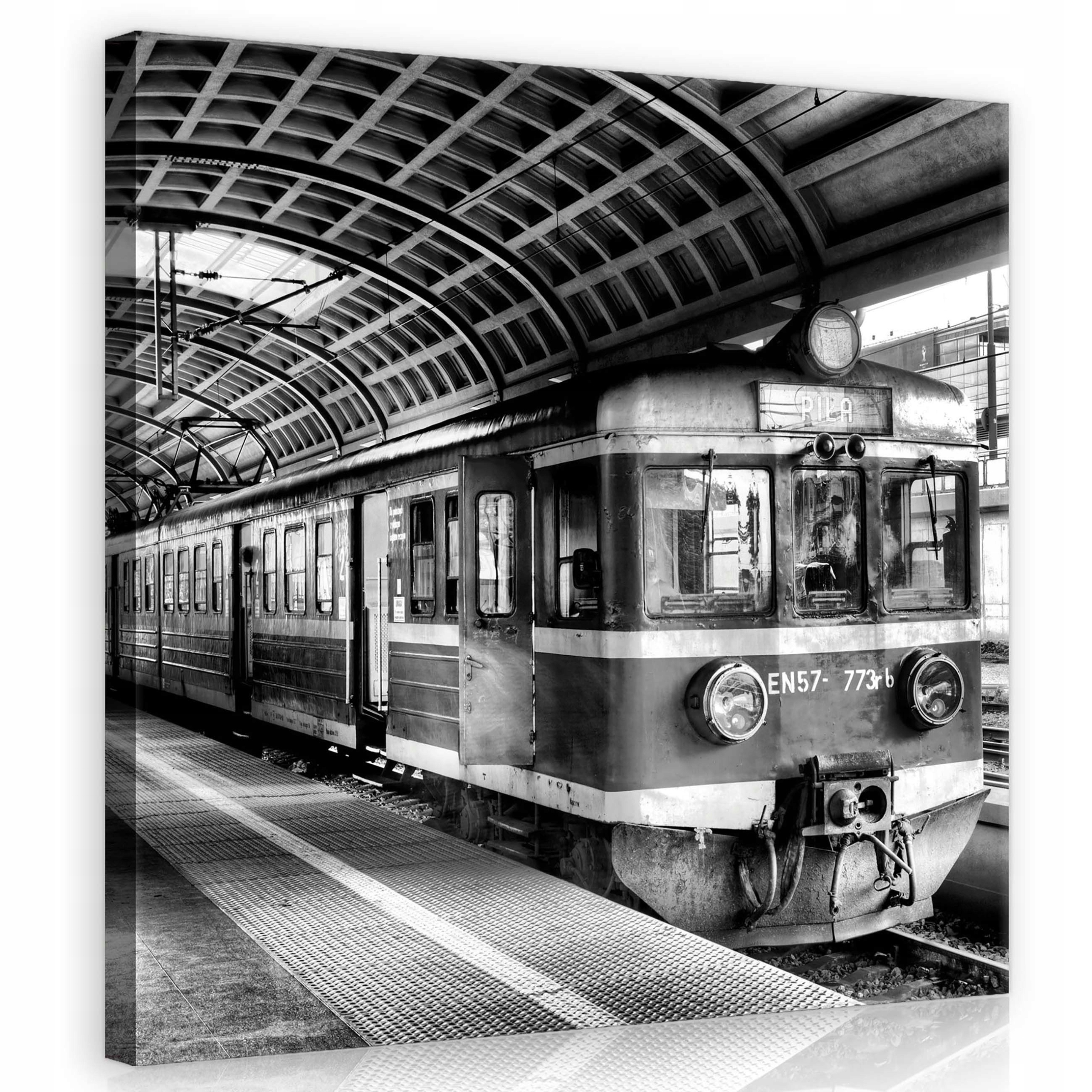 Obraz 80x80 Staré nádraží, vlak, nástupiště, černobílé nostalgie