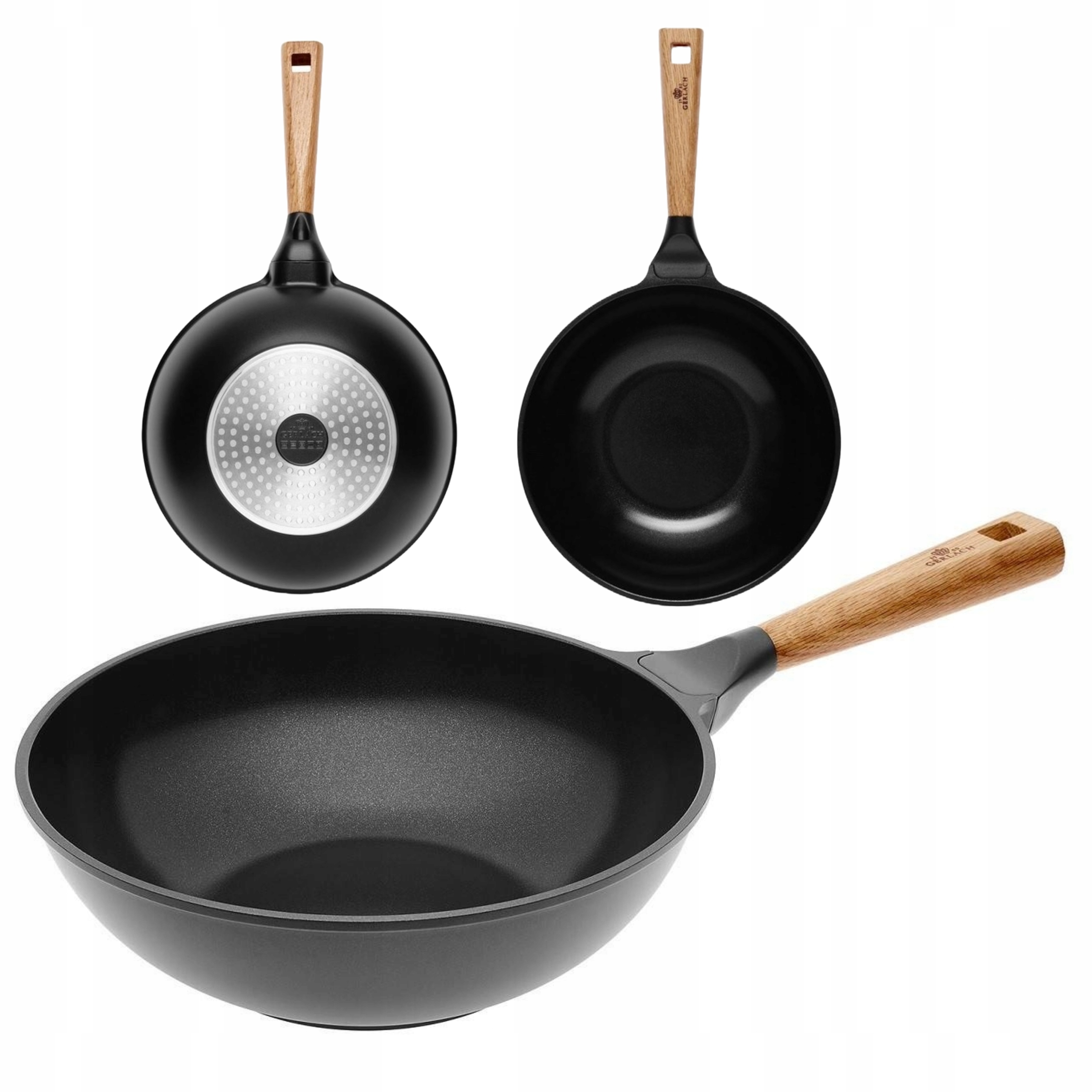 WOK PATELNIA PATELNIA WOK GERLACH 28 CM NATURE CZARNA CERAMIKA EKOLOGICZNA