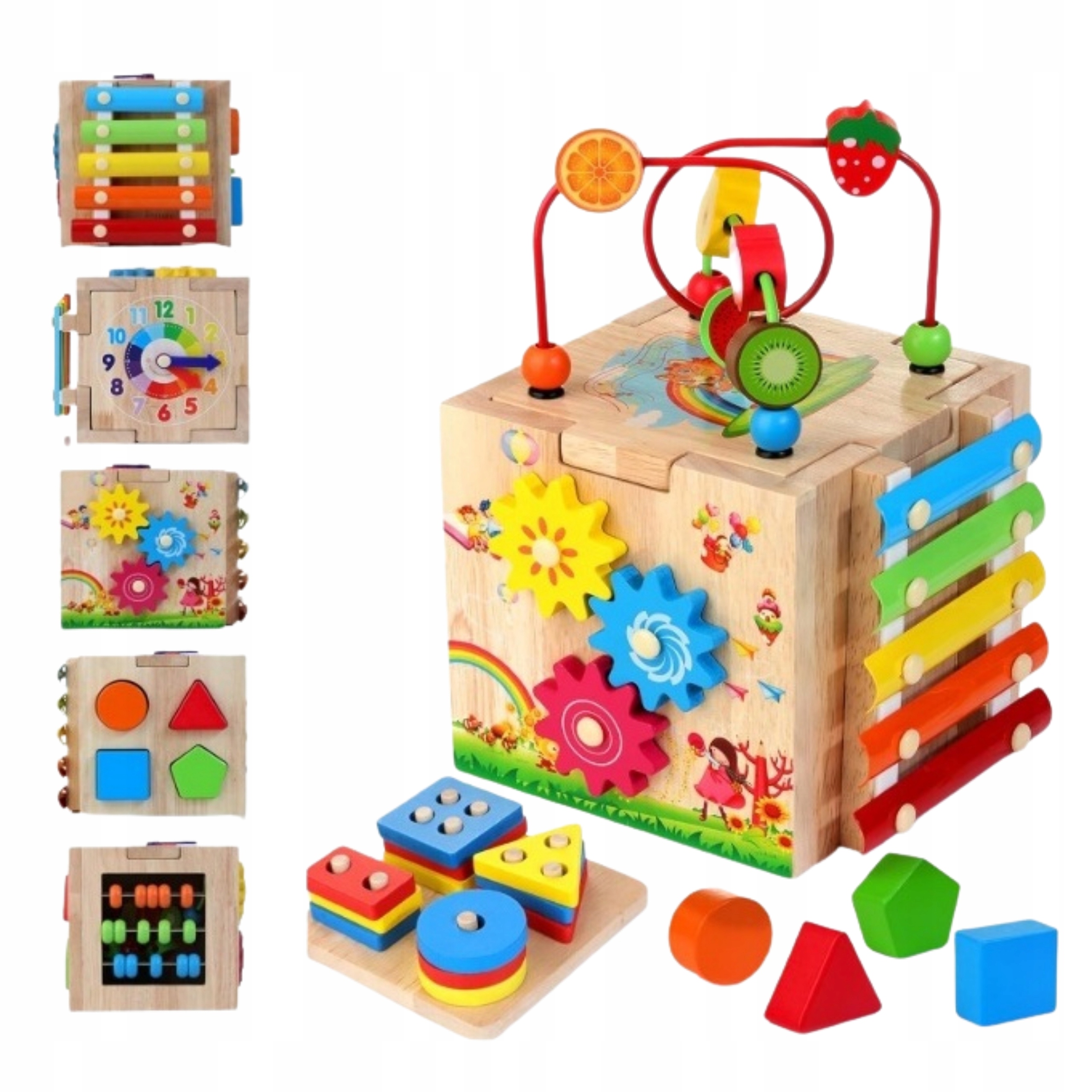 Drewniana Kostka Edukacyjna 8w1 Montessori Sorbet Pętla Motorowa