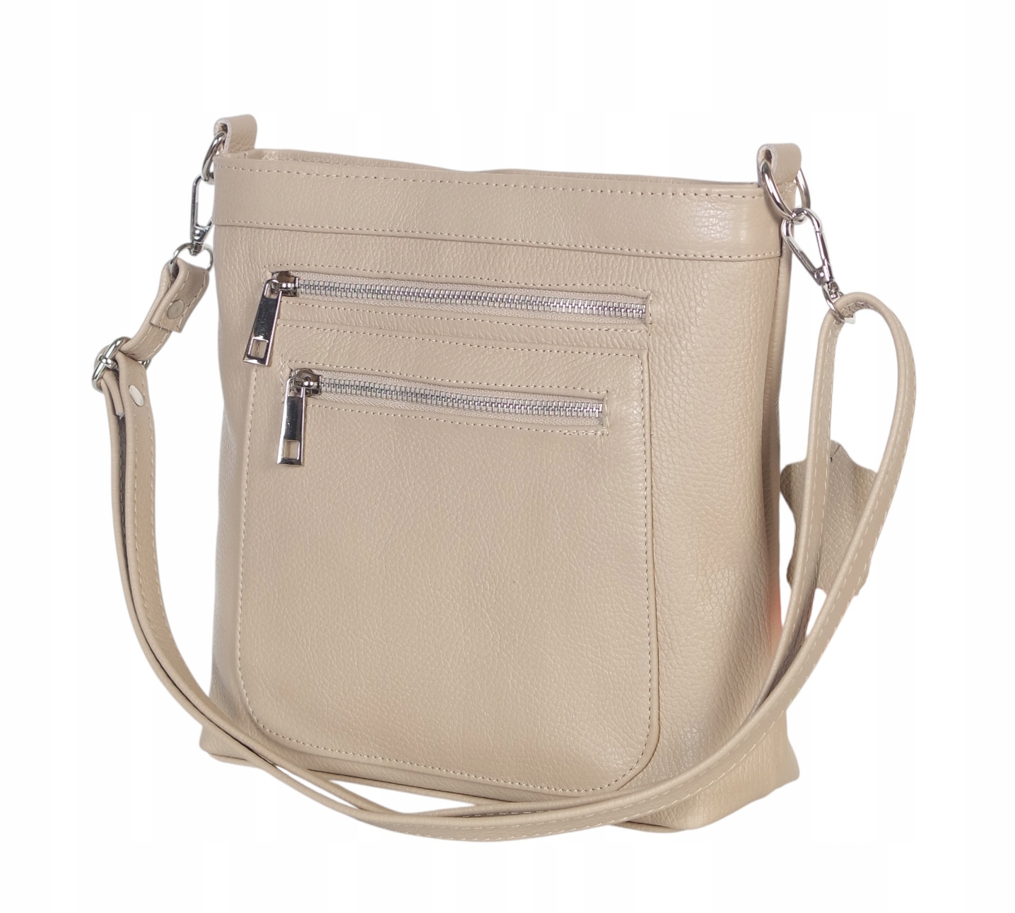 Vera Pelle Skórzana beżowa torebka listonoszka na regulowanym pasku