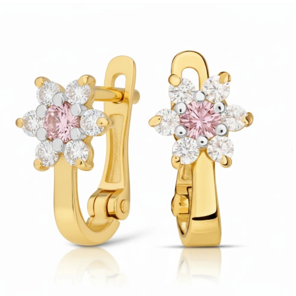 Náušnice Pro Dívku 585 Kwatušky S Růžovým Kamenem Svaté Přijímání