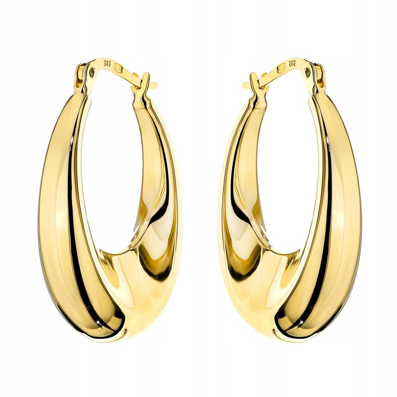 Zlaté Dámské Náušnice s Anglickým Zapínáním Ryzost 585 Hladké Široké Slzy Oválky 14k