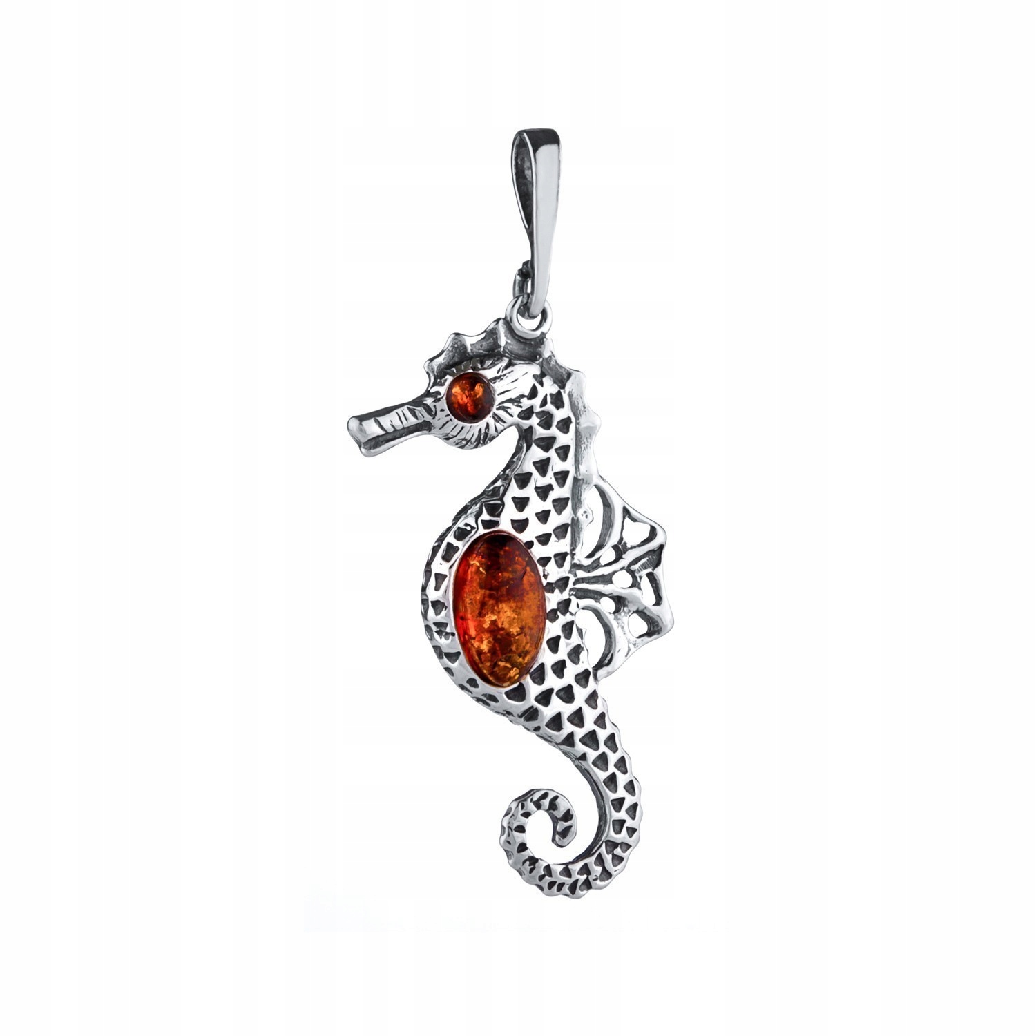Mořský Koník-hipokamp Stříbrný Přívěsek S Jantarem