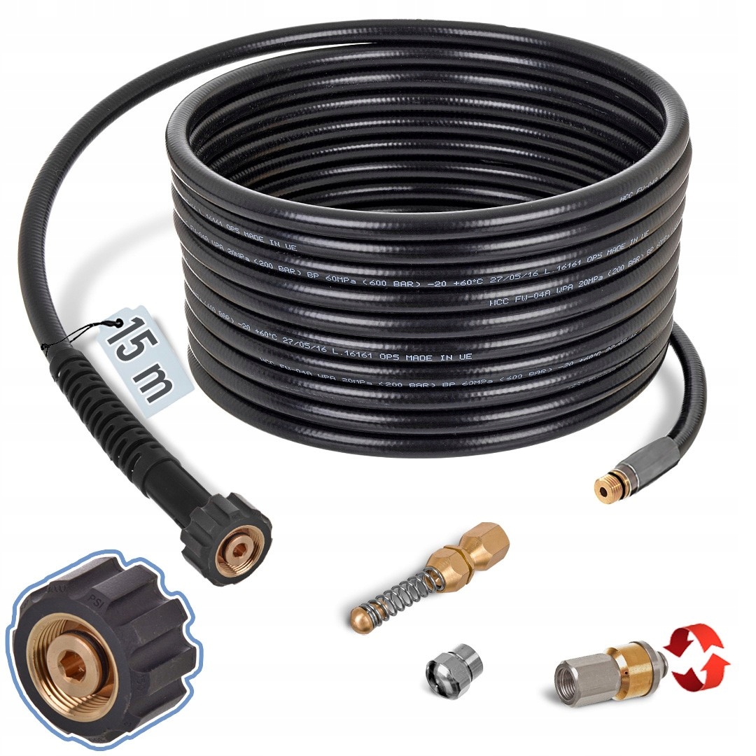 Hadice 15 m 3x Tryska Pro Dráždění Kanalizace Trubek Pro Karcher Hd