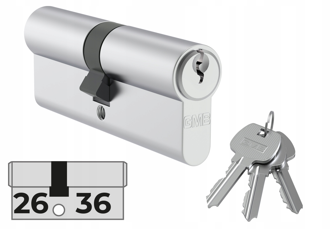 

Wkładka bębenkowa do zamka 26/36, 3 klucze nikiel