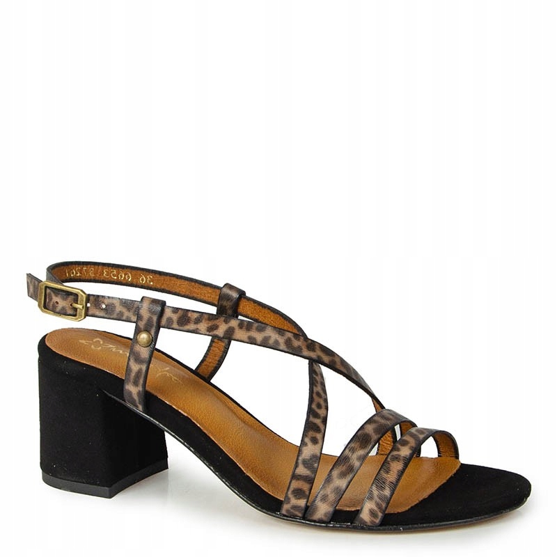 Maciejka 06653-20/00-0 Černé Kožené Sandály S Leopardím Vzorem 37