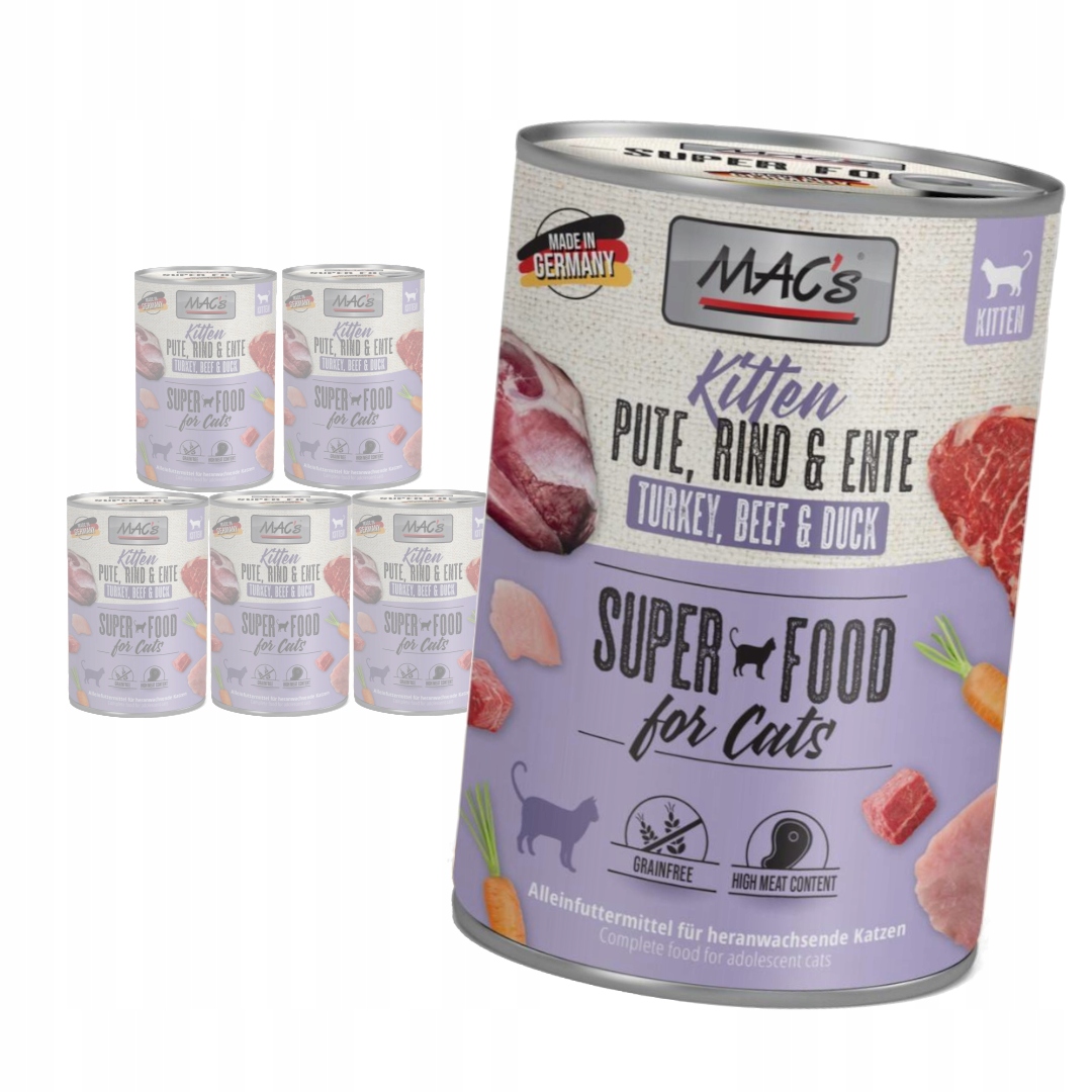 Levně MAC's Kitten Vlhké Krmivo pro koťata Krůta Hovězí kachna 6x400 g