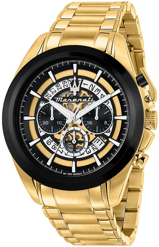 Pánské Hodinky Maserati R8873612058 Módní Zlato-černé Chrono WR100 45 mm