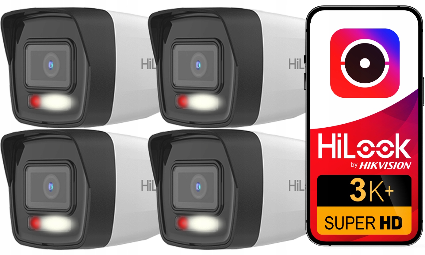 Ip kamera Sada 4 kamier 3K 6MPx PoE HiLook od Hikvision IPCAM-B6-30DL PoE