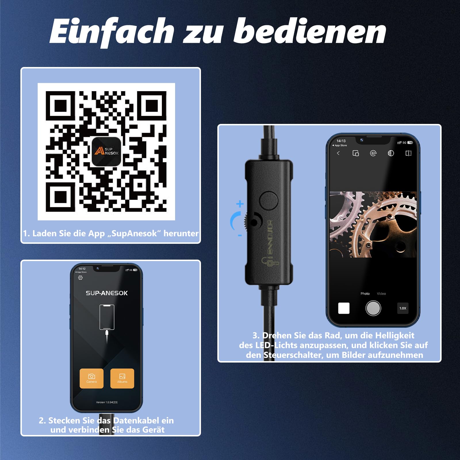 ENNOVOR Kamera Endoskopowa HD 1920 z 8 LED Wodoodporna IP67 Android iOS 5m — miniatura 8