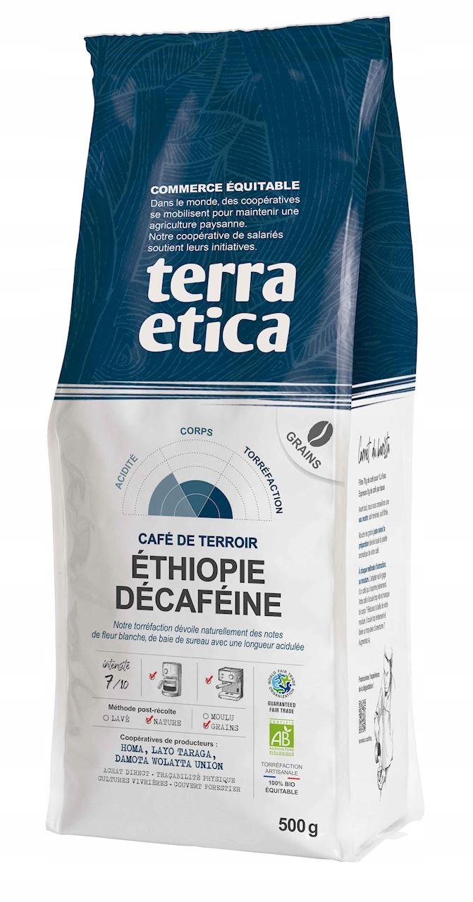 Levně Káva Zrnková Bezkofeinová Arabica 100 % Etiopie Bio 500 g Terra Etica