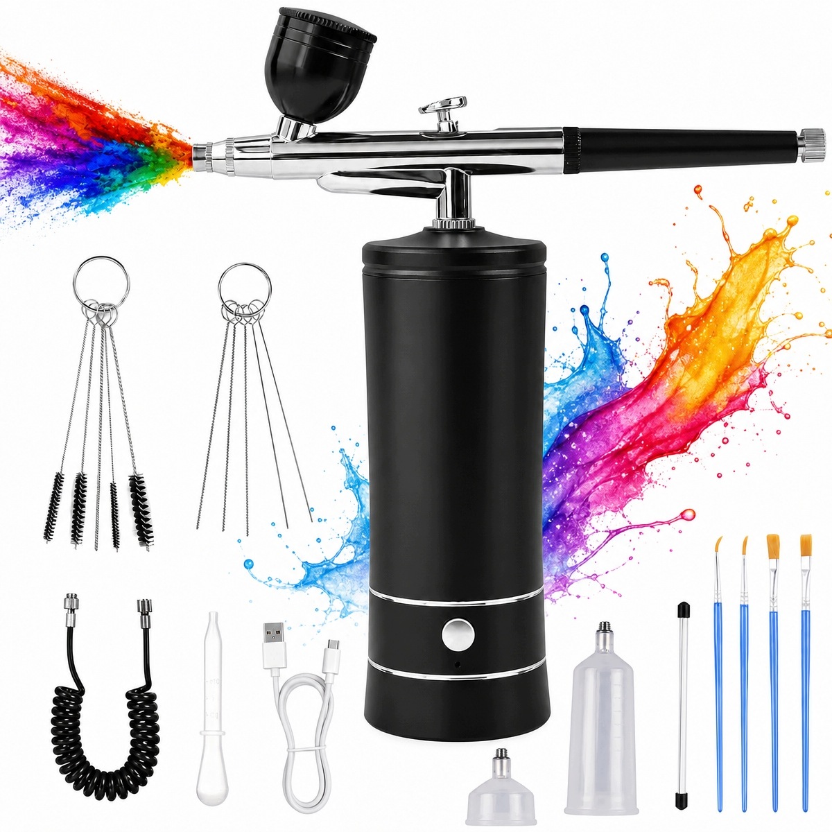 Bezdrátový Usb Airbrush Se 4 Tryskami A Kartáčkem Na Čištění