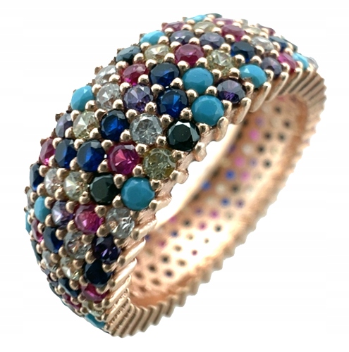 Zlatý prsten prstýnek s barevnými zirkony, ryzost 925